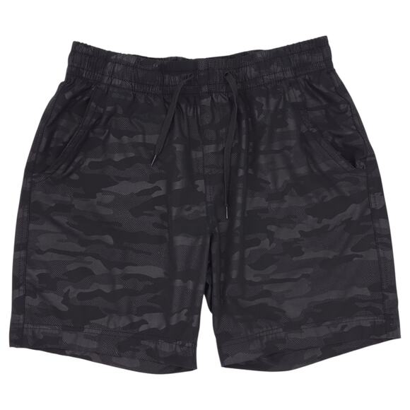 Plugg Shorts Mens Large Black Camo Drawstring Elastic Waist Casual Lightweight - Picture 2 of 13